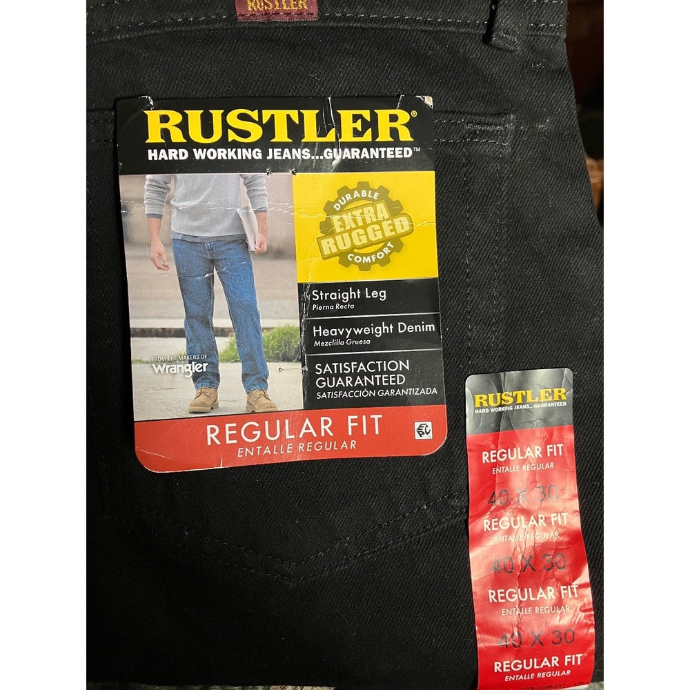 New RUSTLER Regular Fit BLACK JEANS Extra Rugged Heavyweight STRAIGHT LEG 40x30